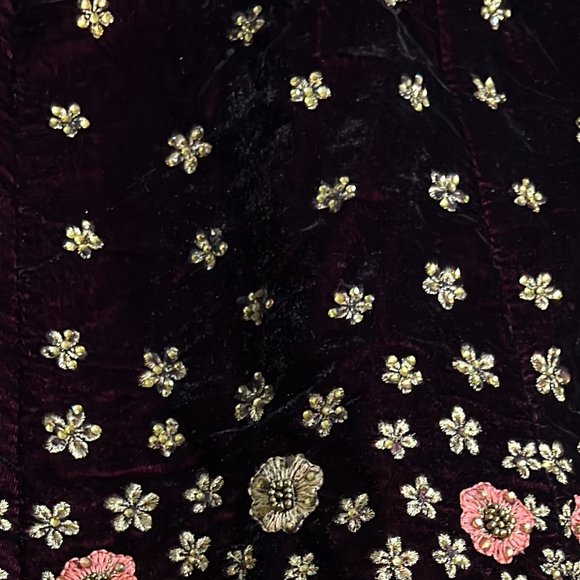 Grand Wine Coloured Lehenga Embellished with Pink and Gold Embroidered Flowers - Picture 17 of 17